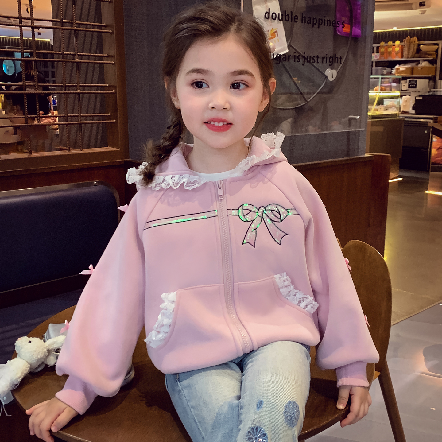 【韩系学妹】一体绒连帽卫衣外套