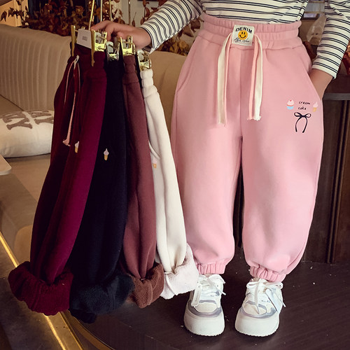 一体绒笑脸束脚休闲裤