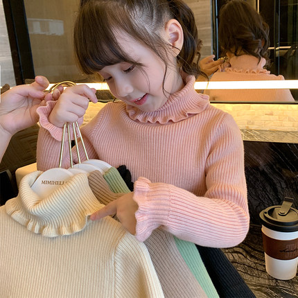 女童加绒毛衣一体绒高领打底衫冬装2025新款洋气儿童纯色针织上衣