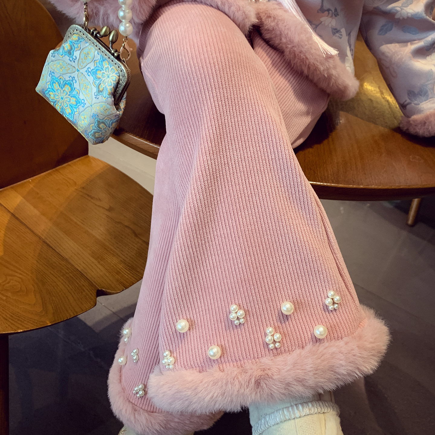 【超模腿精】加绒雪尼尔喇叭裤