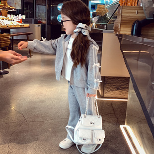 女童运动套装 2026新款 洋气小女孩网红套装 儿童连帽休闲两件套 春装