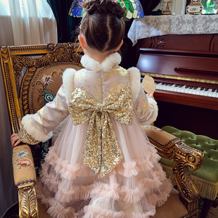 拜年服女孩新年公主裙 洋气儿童唐装 女童中国风旗袍裙冬装 2025新款