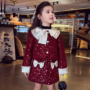 儿童小香风夹棉外套女孩短裙两件套 2025新款 米米哈罗女童套装 冬装