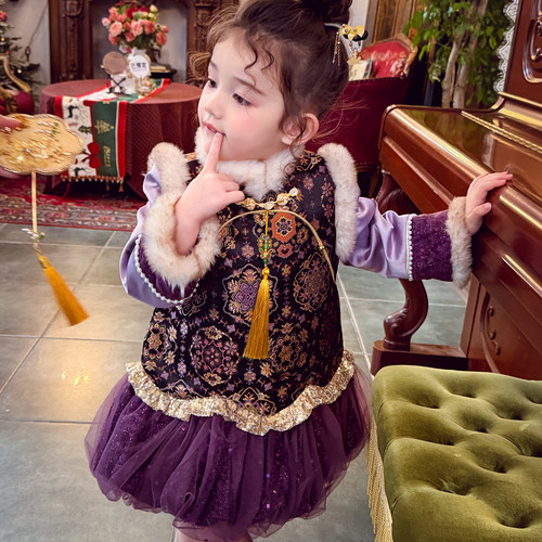 【紫棠春深】国风夹棉旗袍裙