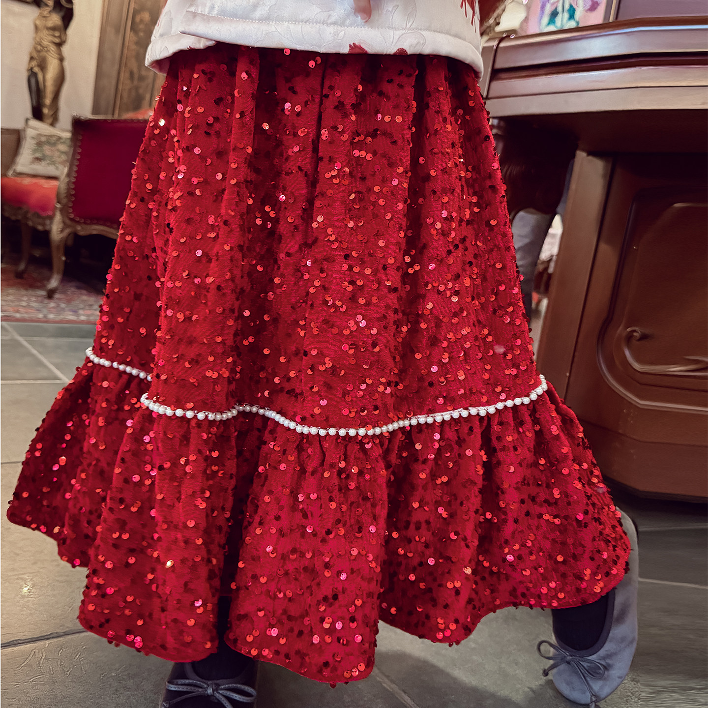 米米哈罗女童半身裙冬装2025新款儿童轻奢鱼尾裙女孩加绒高腰长裙