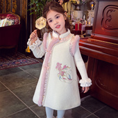 米米哈罗女童旗袍裙冬2025新款 儿童国风夹棉连衣裙女孩背心公主裙