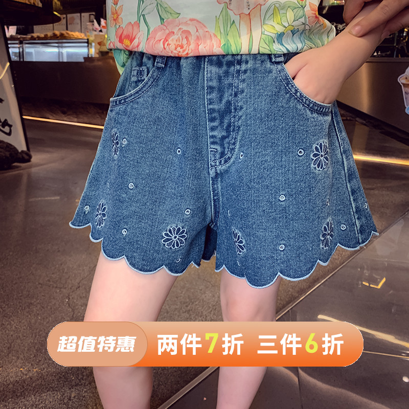 女童短裤夏装2025新款洋气儿童韩版水洗蓝牛仔短裤女孩时髦热裤潮