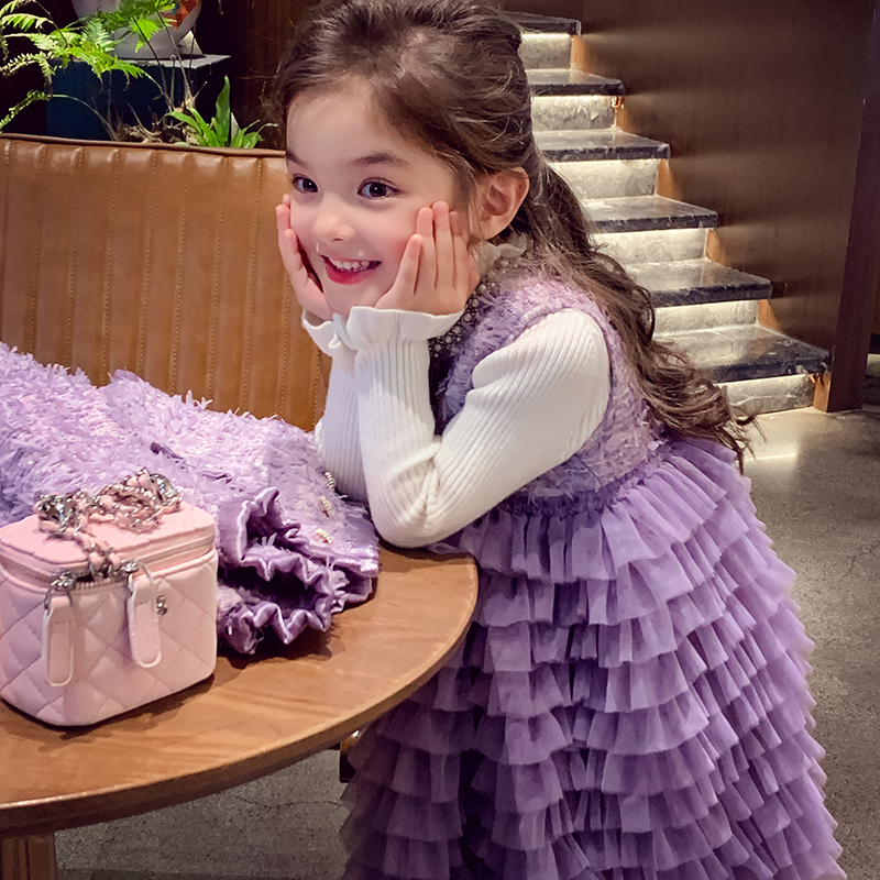 莫奈紫千金感无袖网纱连衣裙