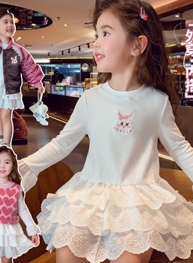 女童连衣裙春装2026新款洋气儿童白色公主蛋糕裙小女孩长袖打底裙