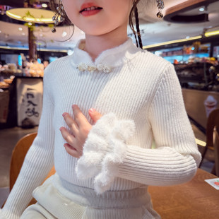 米米哈罗女童毛衣冬装2025新款儿童国风打底衫小女孩包芯纱针织衫