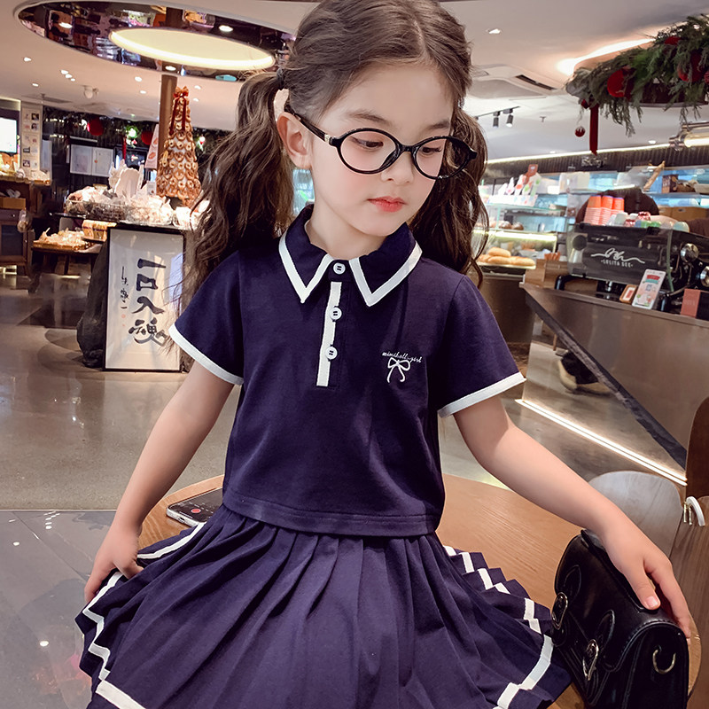 女童学院风套裙夏装2025新款儿童韩系休闲卫衣套装女孩短裙两件套