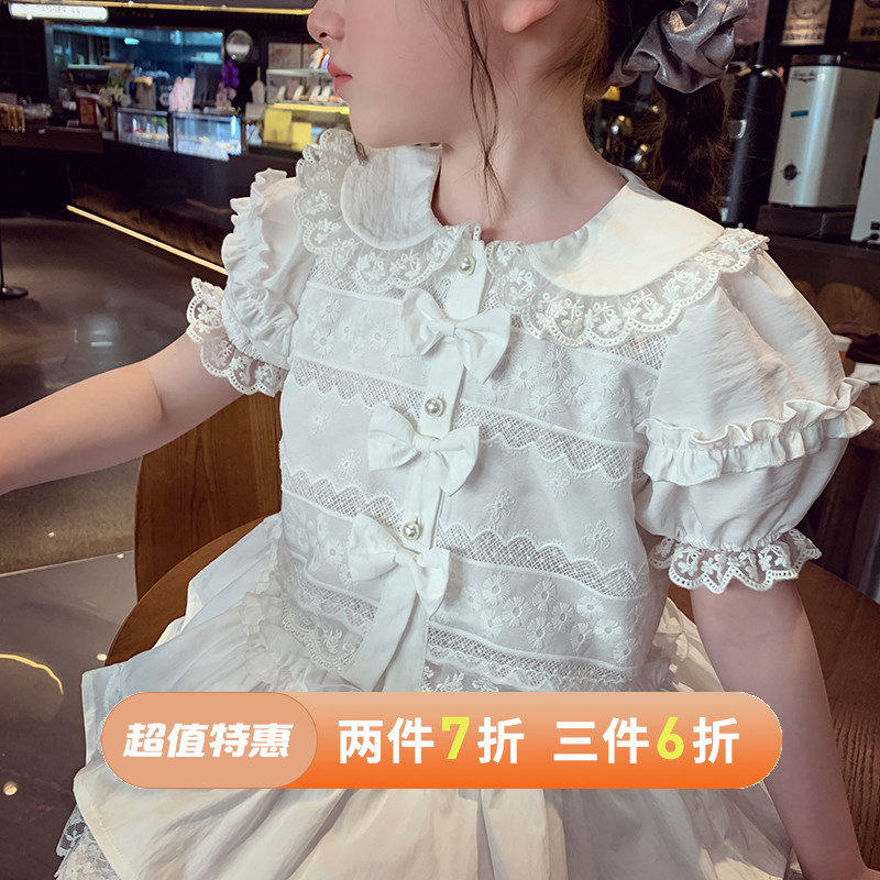 女童套装夏装2025新款儿童白色短款小衫上衣蛋糕裙女孩甜美两件套