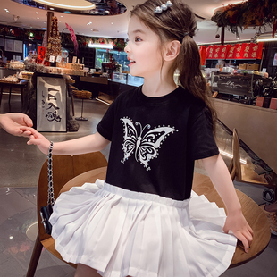 中长款 女童连衣裙夏装 2025新款 儿童韩版 女孩拼接百褶裙 T恤裙时尚