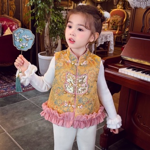 2025新款 儿童旗袍拜年服冬装 夹棉马甲新中式 米米哈罗女童国风唐装