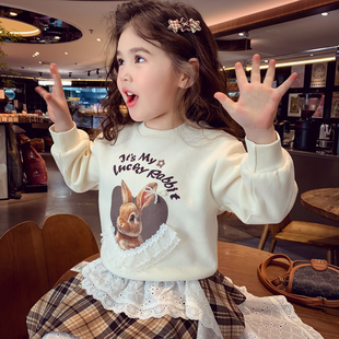 女童卫衣春装2026新款小女孩圆领上衣儿童韩版宽松卡通印花卫衣潮