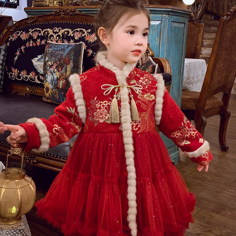 儿童加厚保暖红色唐装拜年服