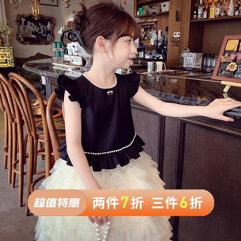 女童无袖上衣夏装新款儿童小香风娃娃衫女宝宝飞飞袖时髦小衫