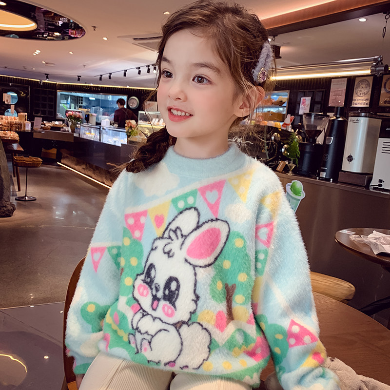 冬款仿水貂毛针织长袖毛衣