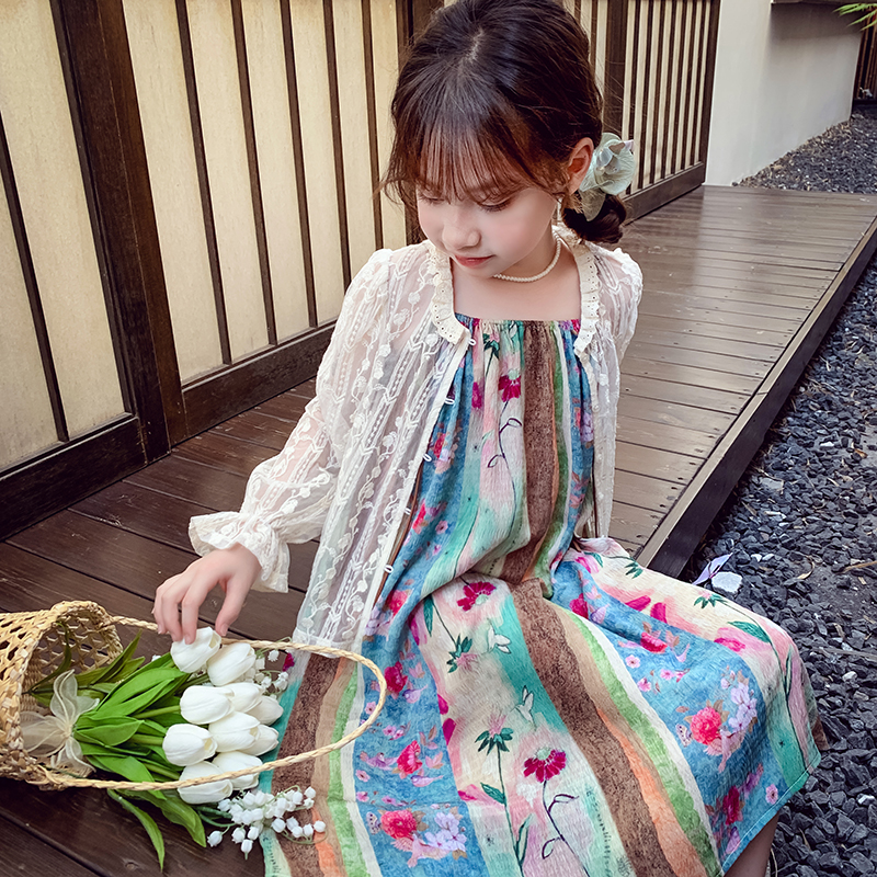 女童防晒衫夏装2024新款洋气儿童防晒衣女孩夏季薄款外套蕾丝开衫