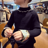 针织衫 米米哈罗女童打底衫 儿童新中式 2025新款 女孩半高领毛衣 冬装