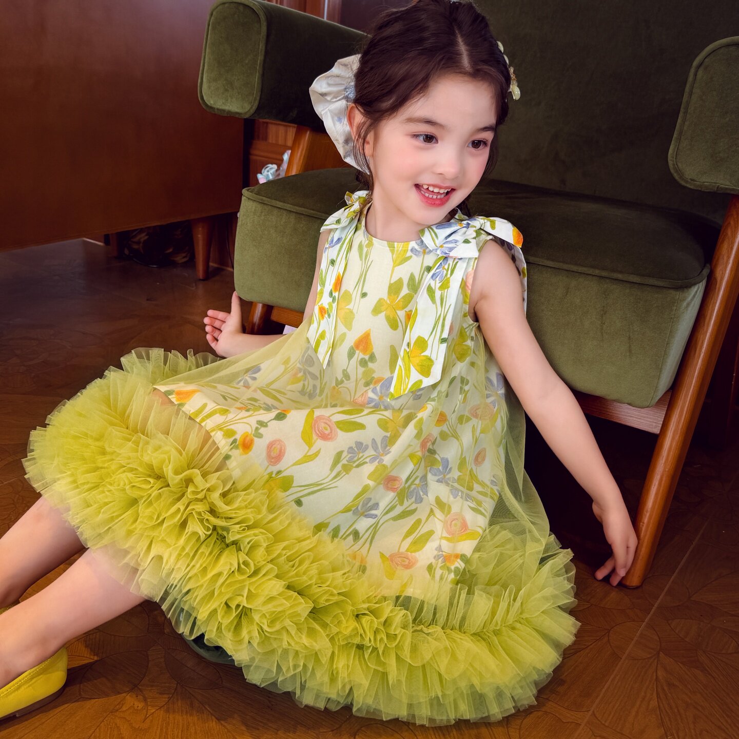 米米哈罗女童连衣裙夏装2026新款儿童碎花背心裙小女孩网纱公主裙