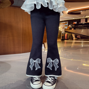 儿童韩版 2026新款 春装 显瘦微喇裤 女孩黑色马蹄裤 弹力修身 女童长裤