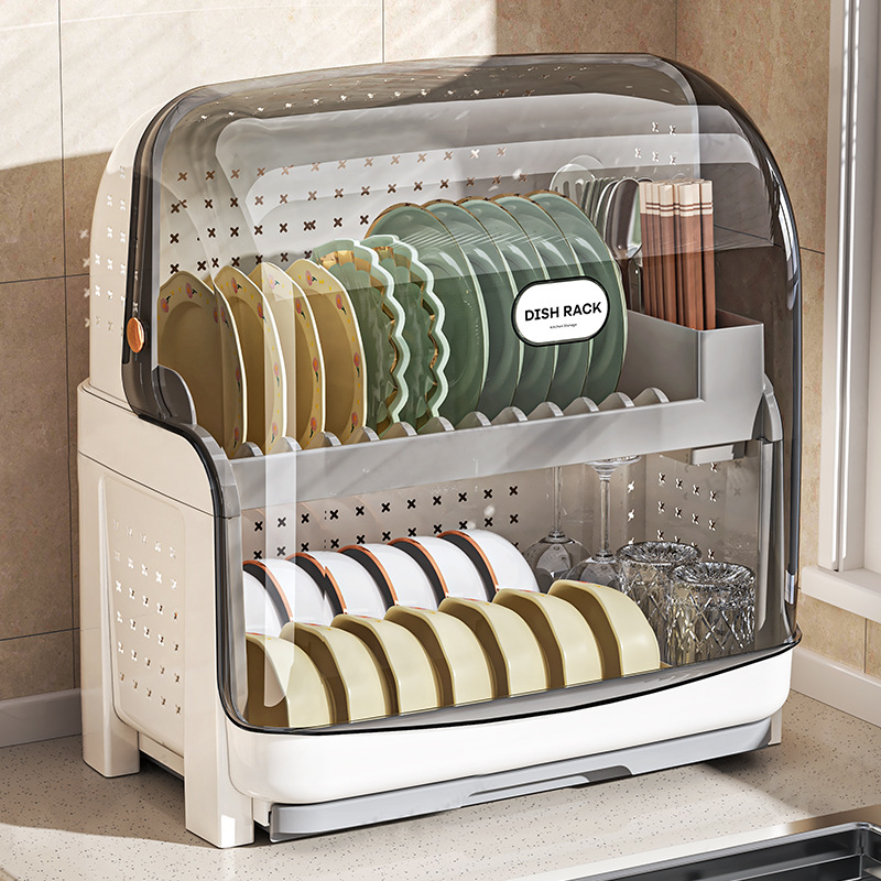 星优厨房碗架碗筷收纳盒多功能带盖家用放碟盘沥水置物架塑料碗柜