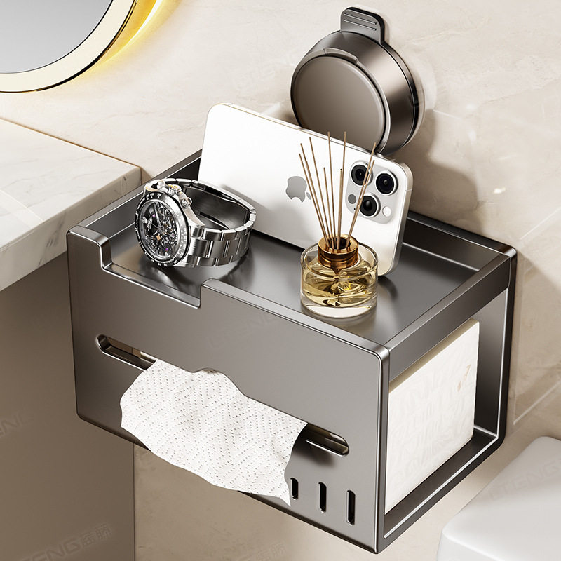 吸盘纸巾盒卫生间家用浴室厕纸抽纸收纳盒免打孔壁挂卫生纸置物架