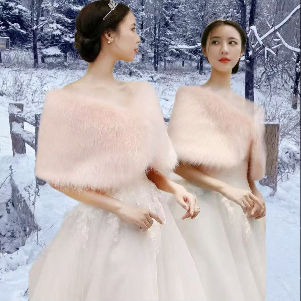 2025新款结婚婚纱保暖披风冬季新娘旗袍毛披肩斗篷加厚仿皮草坎肩