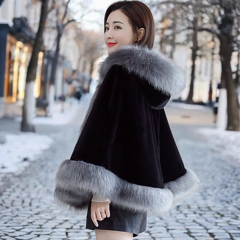 斗篷女款冬仿水貂绒狐狸毛披肩