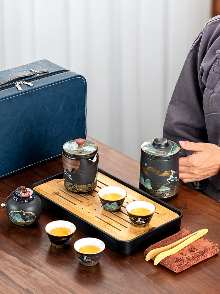 户外旅行茶具套装便携包式露营装备小套快客杯功夫茶杯陶瓷泡茶壶