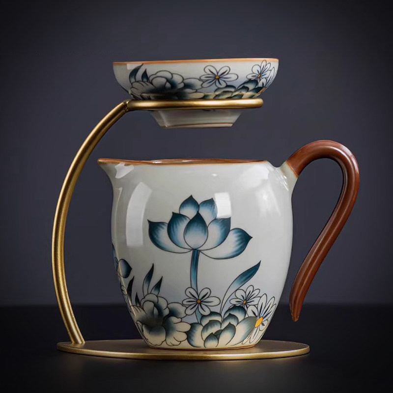 汝窑青花茶漏茶滤公道杯一体家用功夫懒人茶具茶隔铁架茶滤网茶海,餐饮具,公道杯,淘宝优惠券,粉丝福利购,淘宝优惠卷