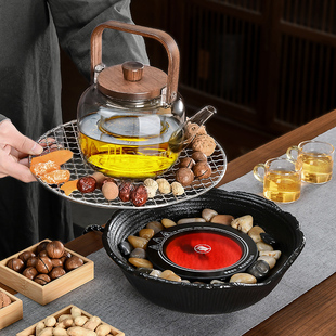 电热烤茶 围炉煮茶室内家用网红电陶炉煮茶茶具玻璃茶壶煮茶器套装