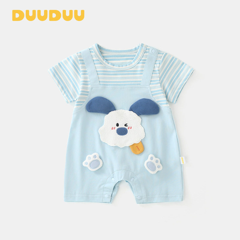 DUUDUU狗狗爬服小月龄男宝宝短袖无骨连体衣包屁衣a类婴儿夏薄款