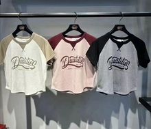 2024夏季新品撞色插肩袖字母印花休闲T恤女028HSZ90-0611小版T恤