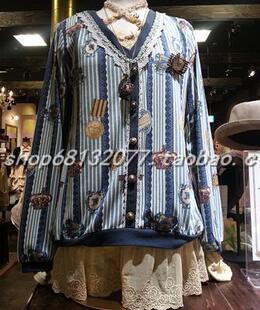 2023涩谷原宿日本axes宫廷蝴蝶结徽章蕾丝印花长袖针织t恤薄卫衣