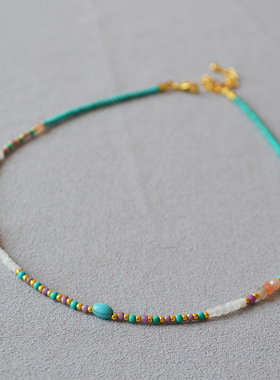 新中式松石撞色时尚紫云母串珠简约气质叠戴薰衣草温婉项链锁骨链