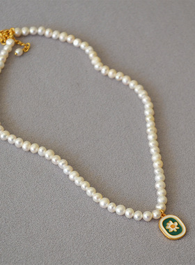 欧美新款复古手工珐琅珍珠锁骨链