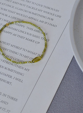 清新橄榄绿色闪亮锆石串珠法式小众设计夏日叠戴混搭简约弹力手链