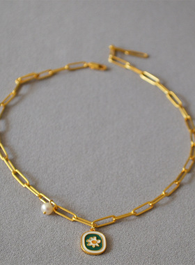 泫雅同款欧美设计复古珐琅锁骨链