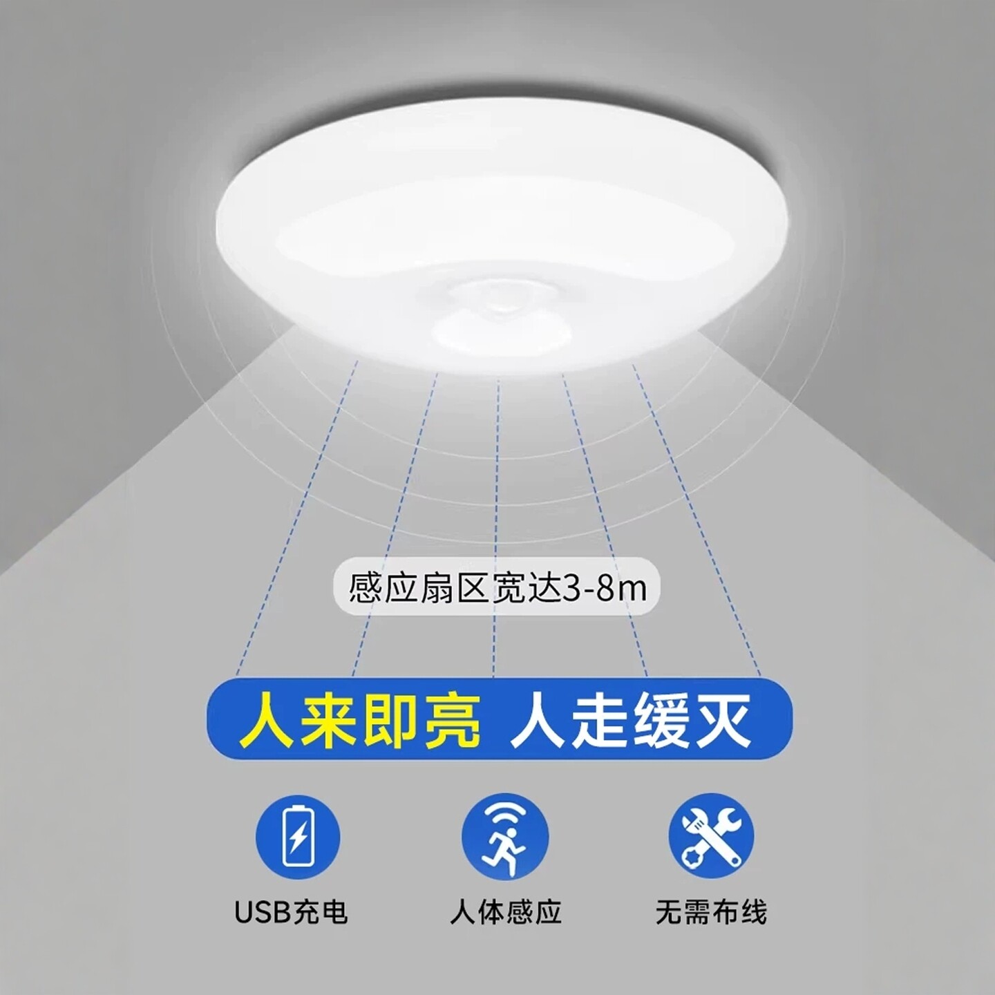 充电吸顶灯免布线遥控人体感应灯
