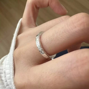 S999足银招财纳福吉言戒指女独特简约新中式气质高级小众手饰指环