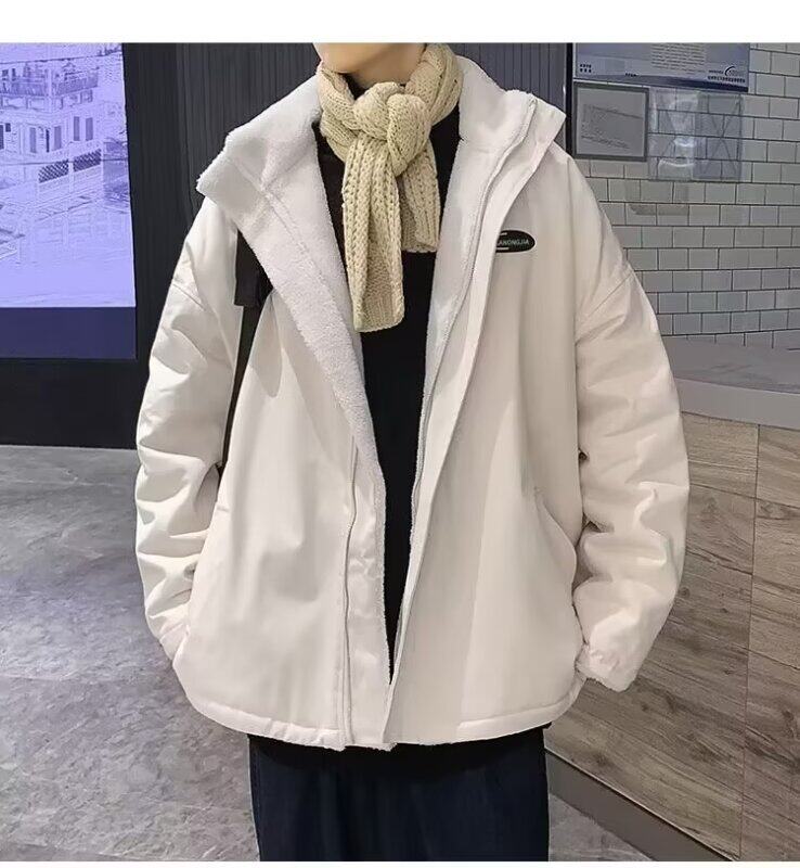假两件棉衣男秋冬季港风翻领双面穿羊恙绒棉袄ins宽松棉服外套ins