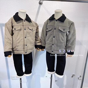 儿童冬季新款三层加厚睡衣翻领洋气保暖亲子款外出家居服套装
