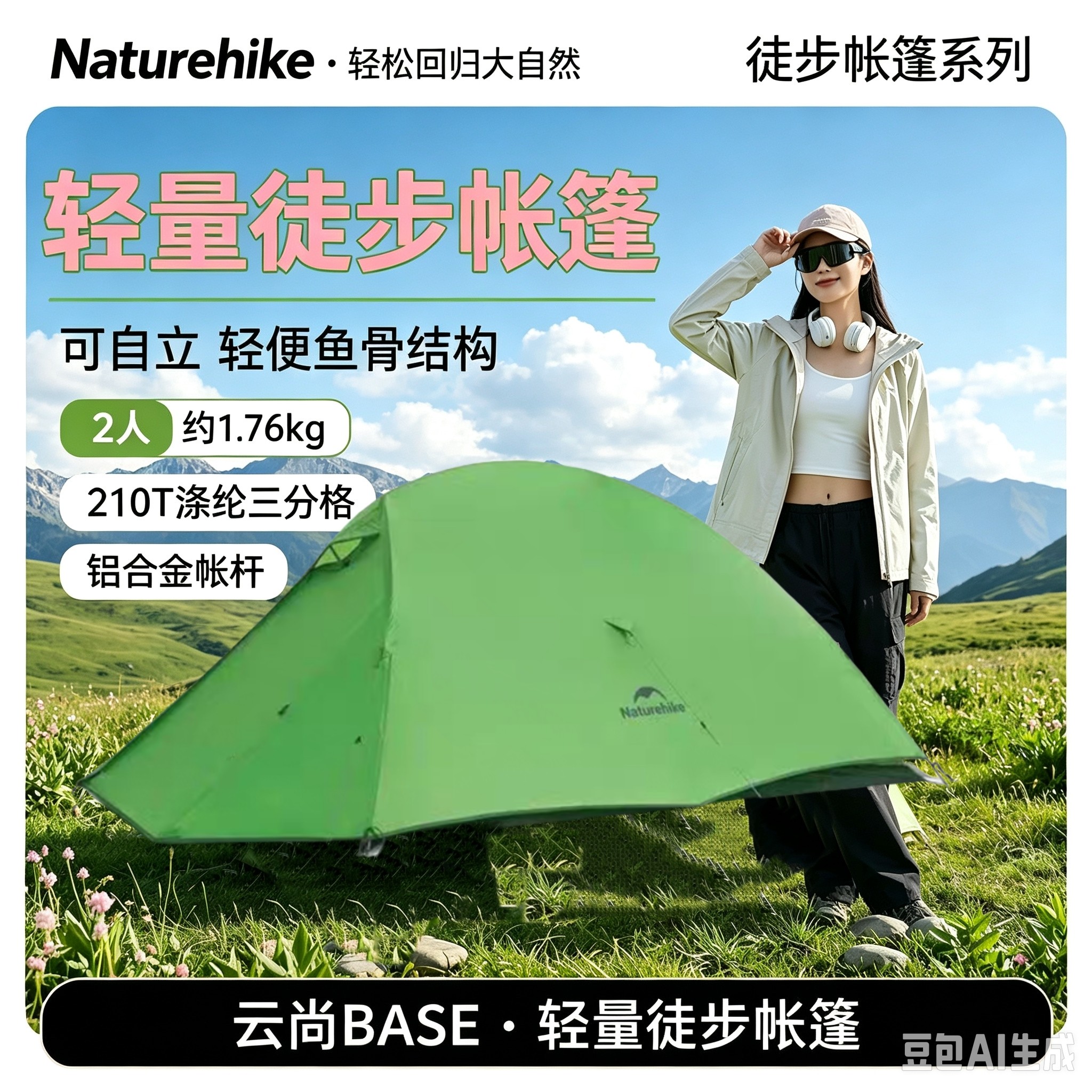 全新】挪客云尚base帐篷户外单人双人徒步轻量化装备过夜帐篷徒步