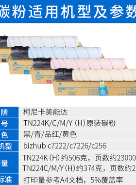 柯尼卡美能达TN224KCMY碳粉c7222/c7226/c256复印机黑蓝红黄色原