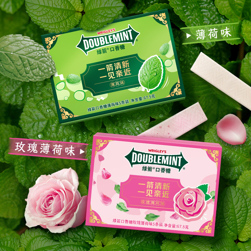 绿箭口香糖玫瑰薄荷25片盒装泡泡糖清新口气休闲便携小零食
