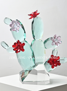 奢华湖水绿水晶双头仙人掌大摆件居家客厅走道玄关柜茶室边几摆件