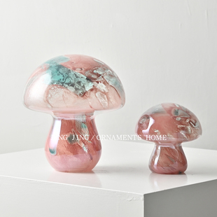 中古艺术小巧抽象玻璃摆件蘑菇粉色样板间儿童房书桌装饰小众摆件