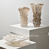 奶油风褐色玻璃花瓶果盘组合家居餐厅边柜摆放插花瓶茶几收纳果盘